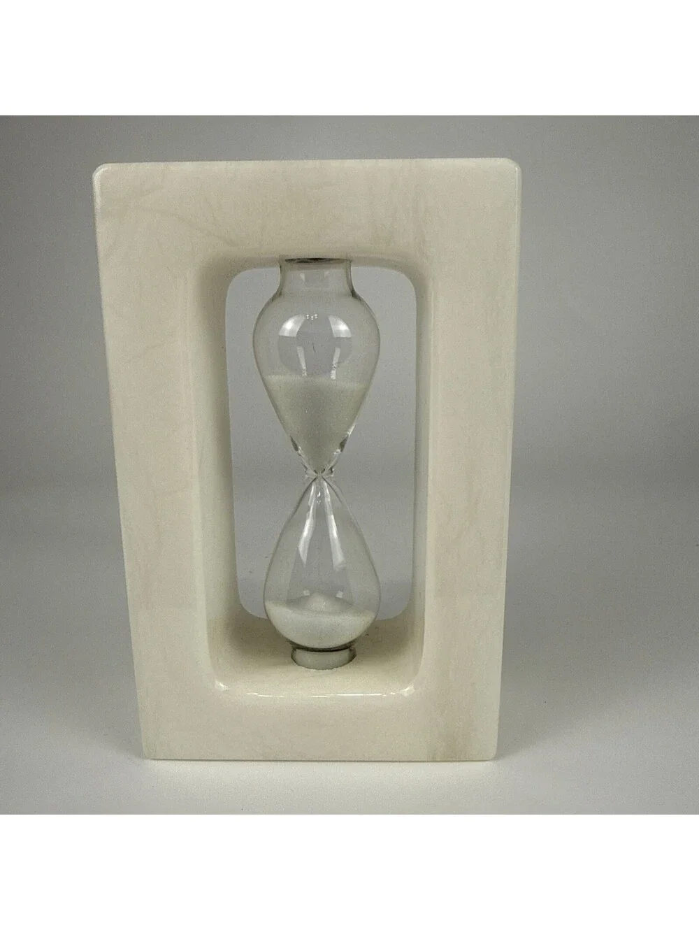 Modern Ivory Hourglass Timer • Rectangular Stone Frame Sand Timer Decor